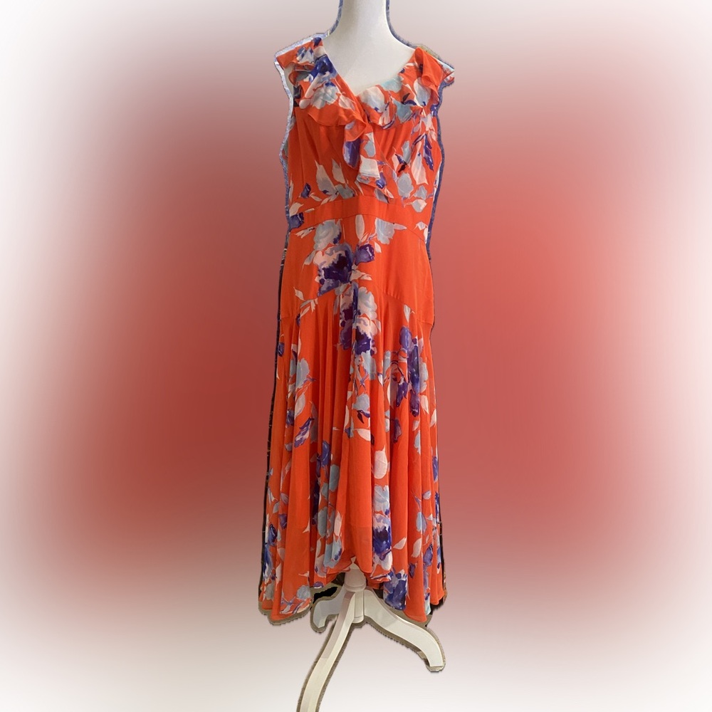 Eliza J floral flounce dress in orange and blue